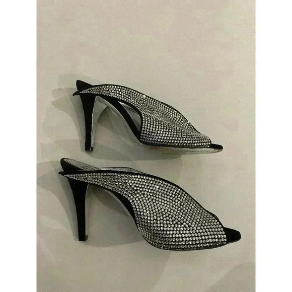 Givenchy Crystal Embellished Heel Mules Studded Sparkle Open Toe Pumps 35.5 5.5 - Picture 7 of 12